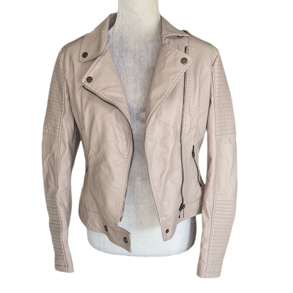 Coalition LA Mauve Blush Pink Vegan Leather Zip Sleeve Cropped Moto Jacket - S - Picture 2 of 10